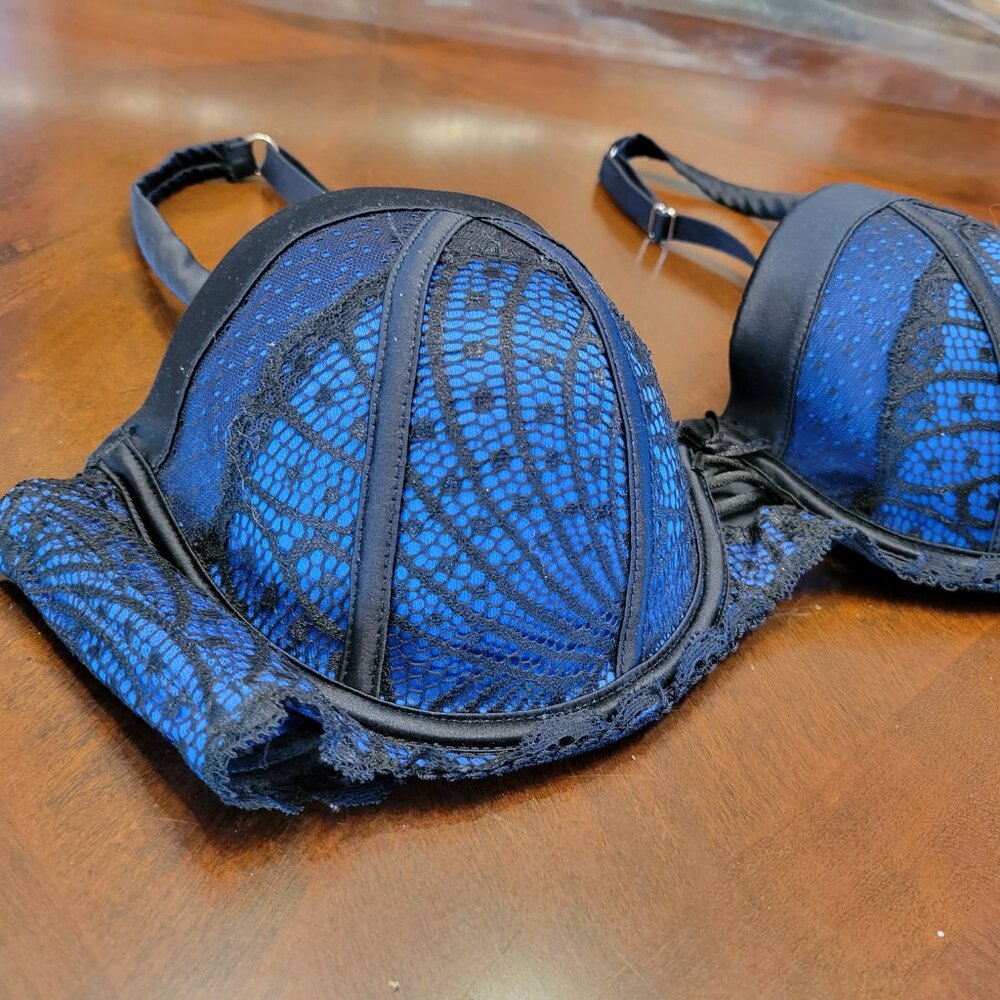 La Vie en Rose NEW Lace Balconette Underwire Bra 38B — Royal Blue Black Structur